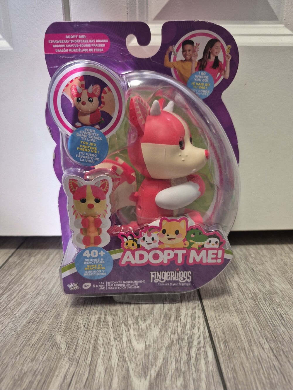 Adopt Me! Fingerlings Strawberry Shortcake Bat Dragon - Pink/White